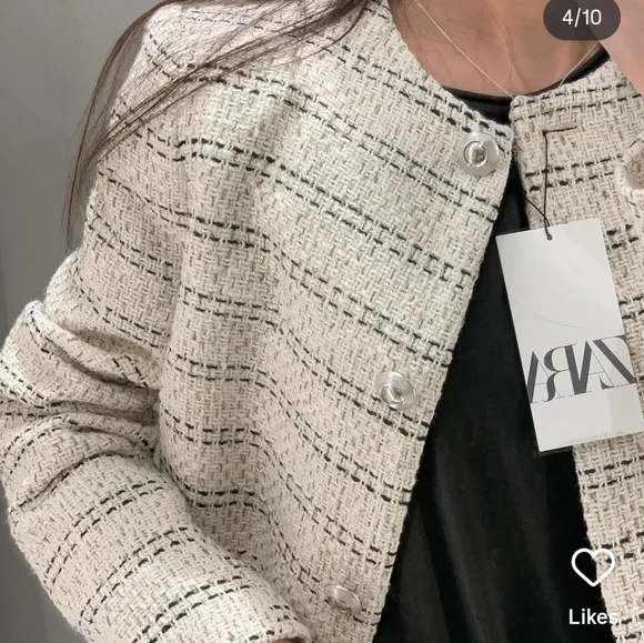 Zara Textured Tweed Blazer Size S - Picture 12 of 16